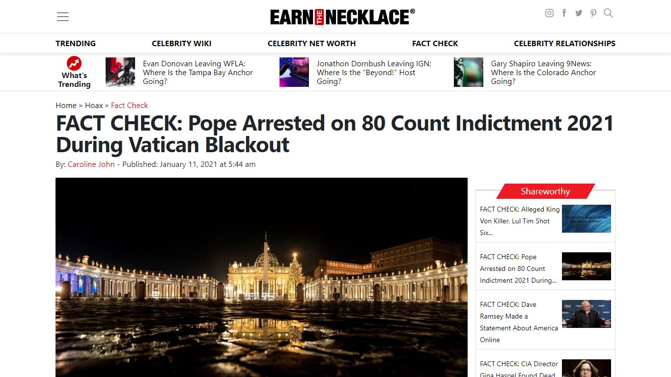 FACT CHECK: Pope Arrested on 80 Count Indictment 2021 During Vatican ...