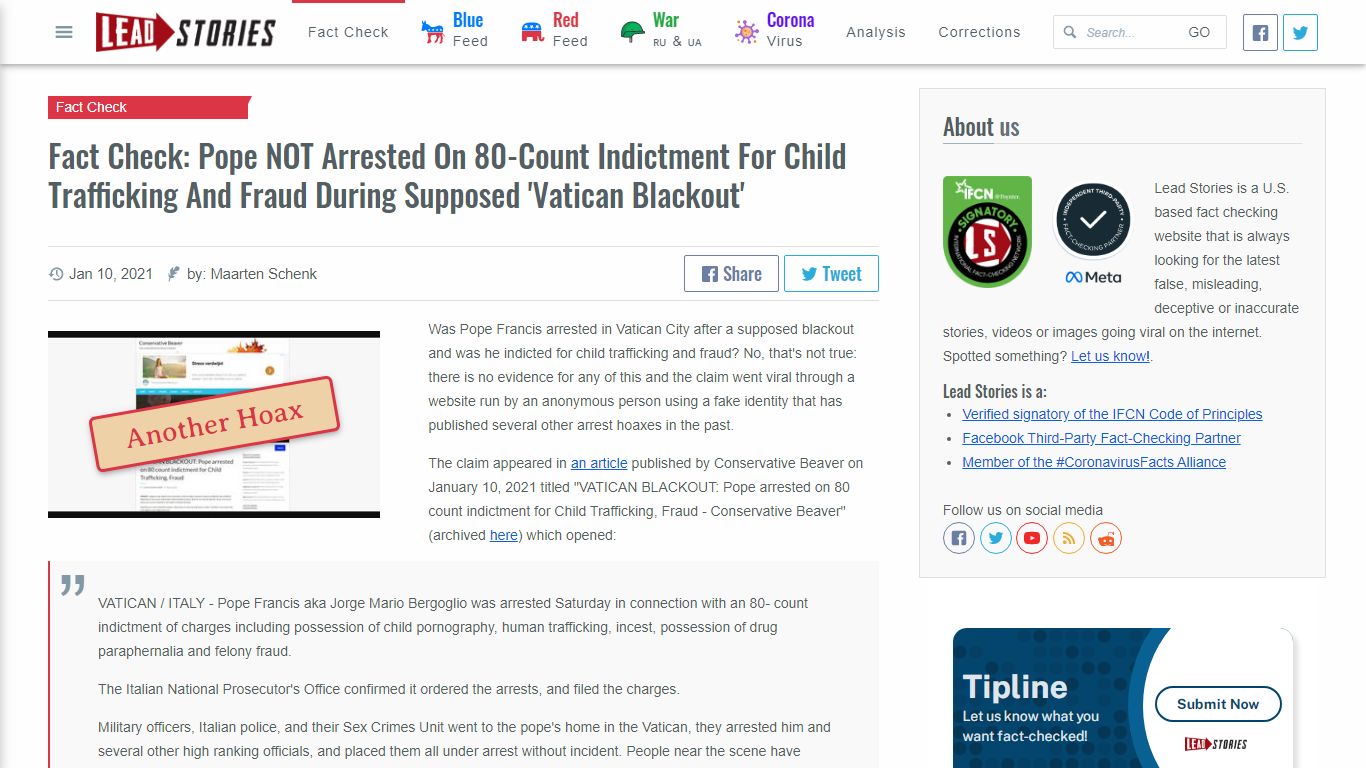 Fact Check: Pope NOT Arrested On 80-Count Indictment For Child ...